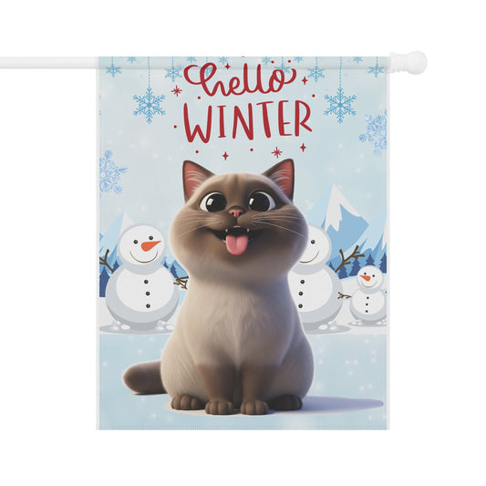 Siamese Cat Hello Winter Garden Banner