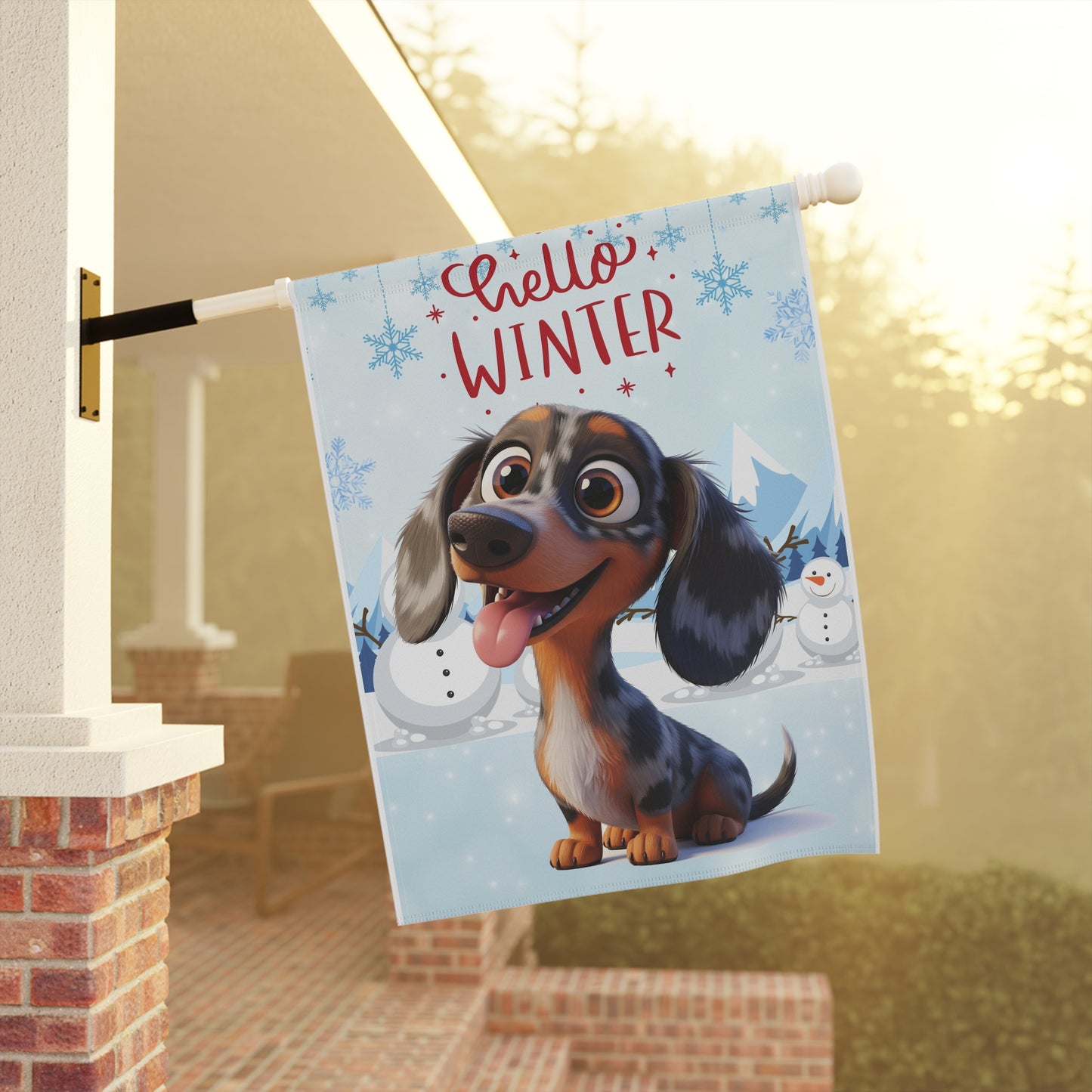 Dacshund Hello Winter Garden Banner