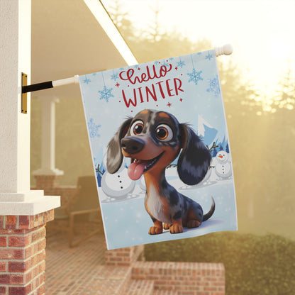 Dacshund Hello Winter Garden Banner