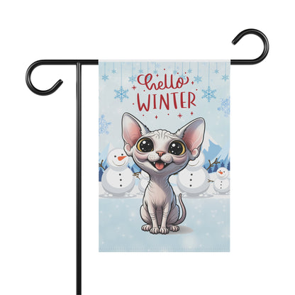 Sphynx Cat Hello Winter Garden Banner