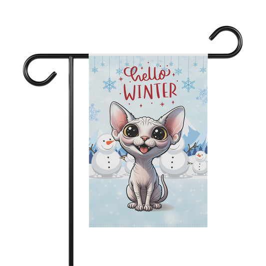 Sphynx Cat Hello Winter Garden Banner
