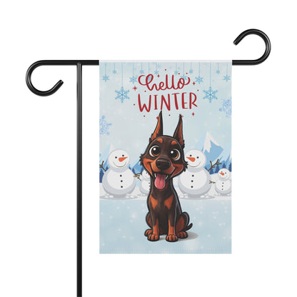Doberman Hello Winter Garden Banner