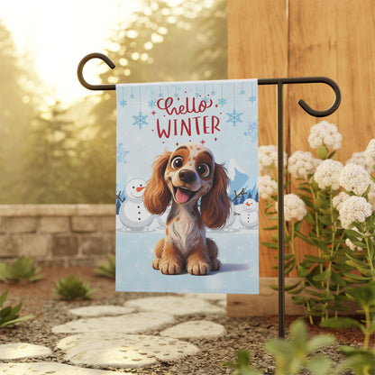 Spaniel Hello Winter Garden Banner
