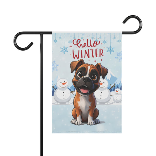Boxer Hello Winter Garden Banner