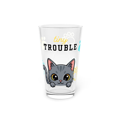 Short hair gray cat Tiny Trouble Pint Glass
