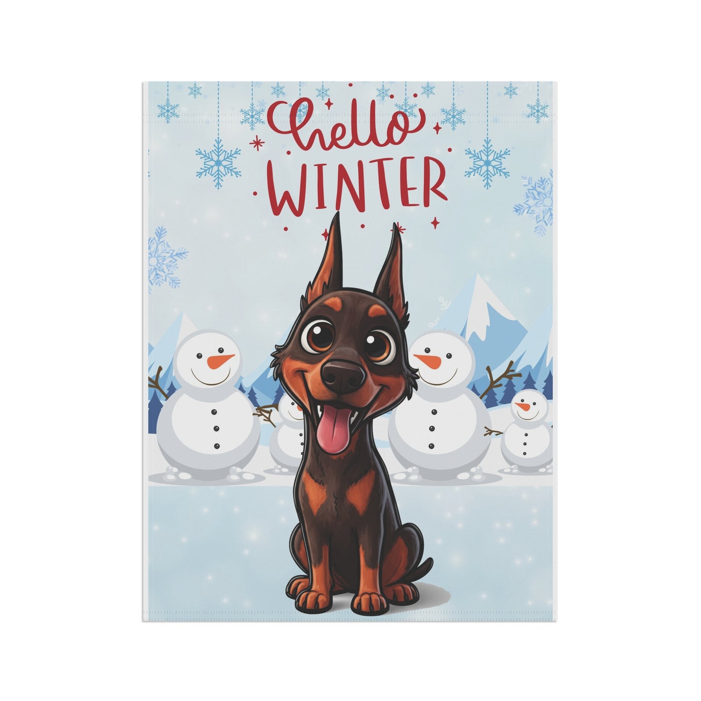 Doberman Hello Winter Garden Banner
