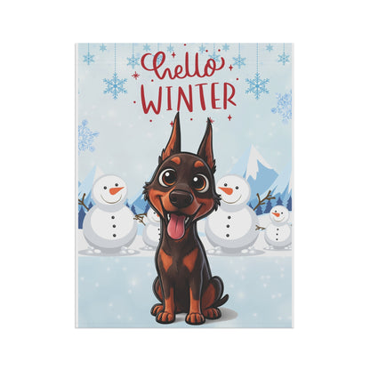 Doberman Hello Winter Garden Banner