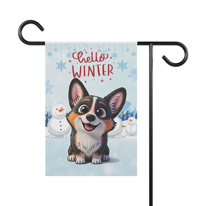 Corgi Hello Winter Garden Banner