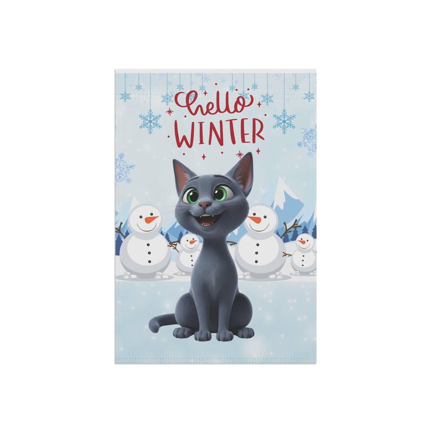 Short hair gray cat Hello Winter Garden Banner