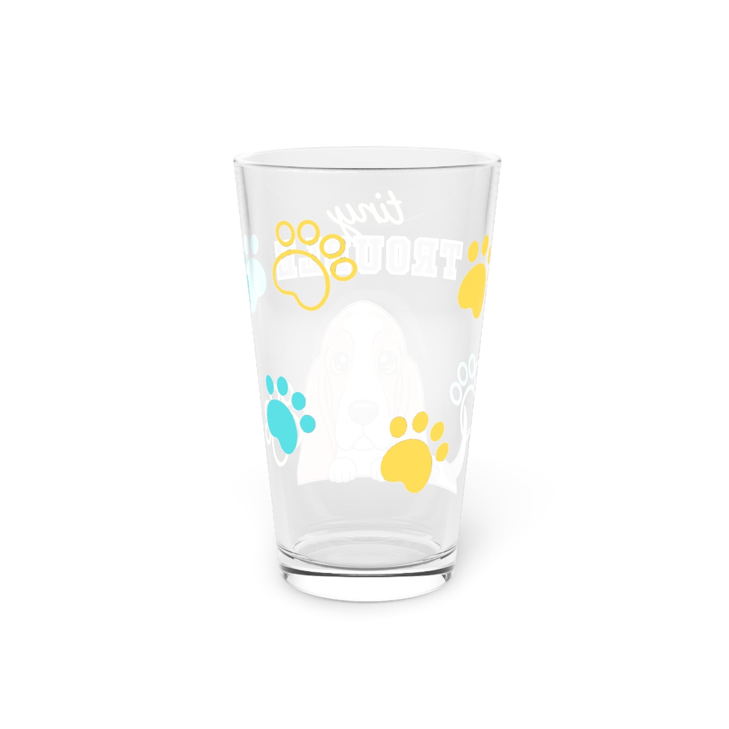 Basset Hound Tiny Trouble Pint Glass