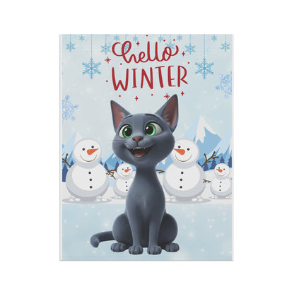 Short hair gray cat Hello Winter Garden Banner
