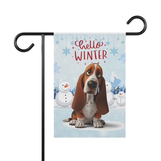 Basset Hound Hello Winter Garden Banner