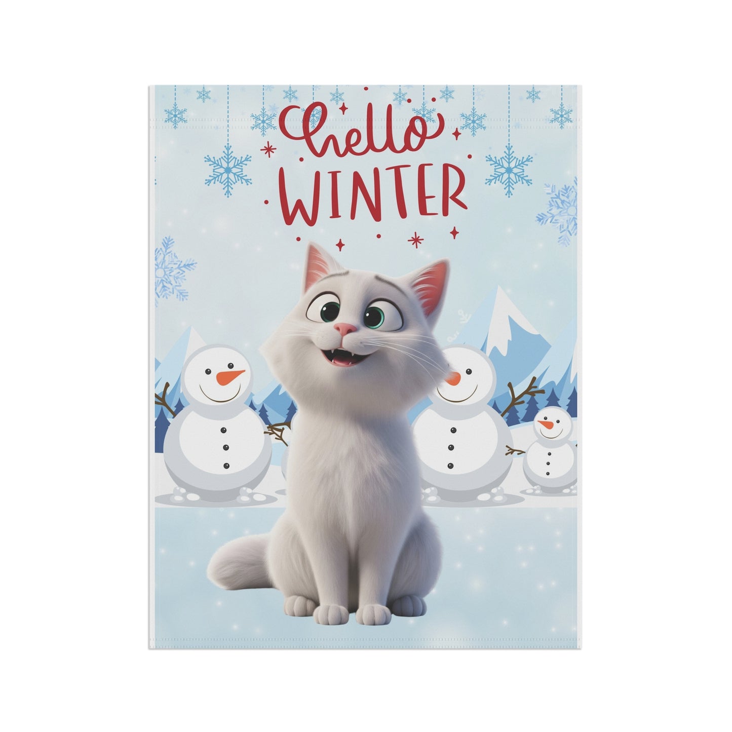 Short hair white cat Hello Winter Garden Banner