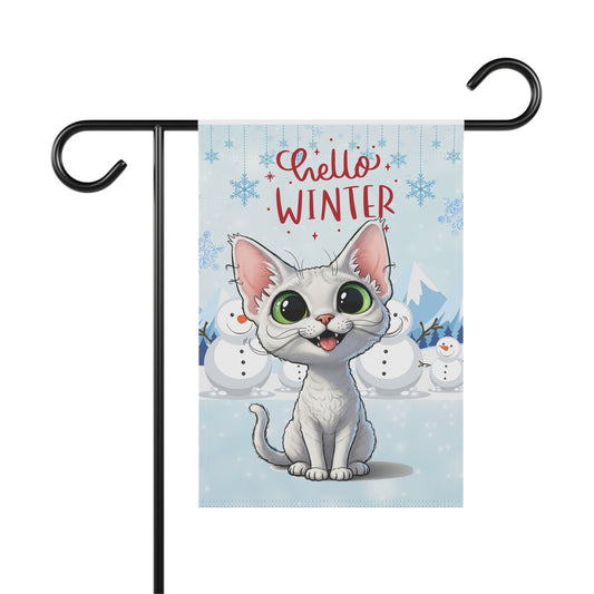 Devon Rex Hello Winter Garden Banner