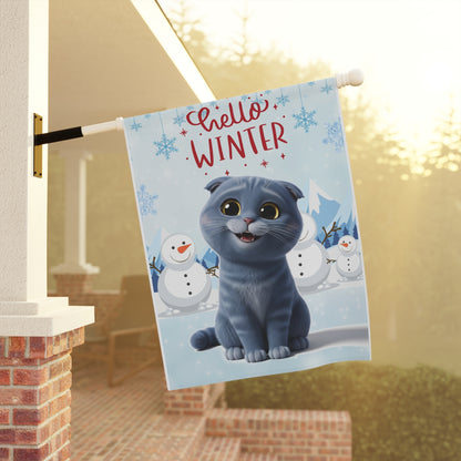 Scottish Fold Hello Winter Garden Banner