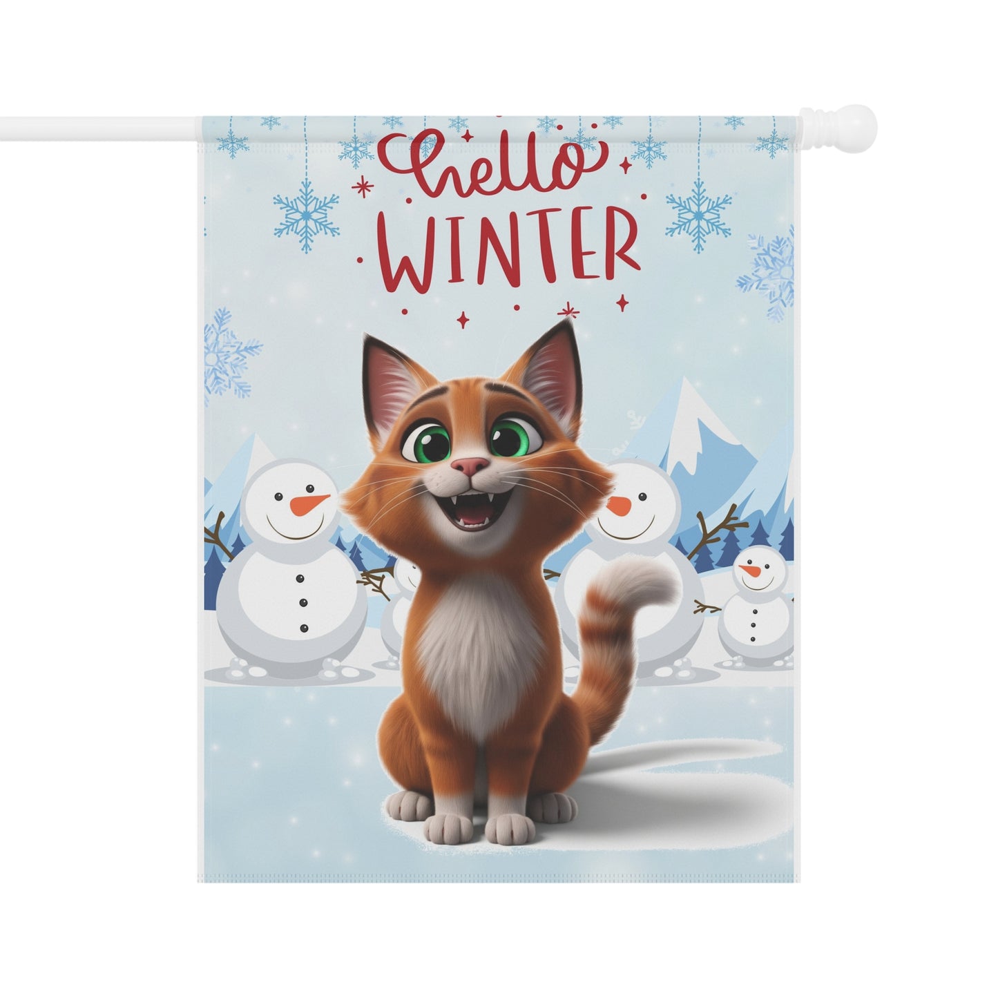 Short hair bi-color orange cat Hello Winter Garden Banner