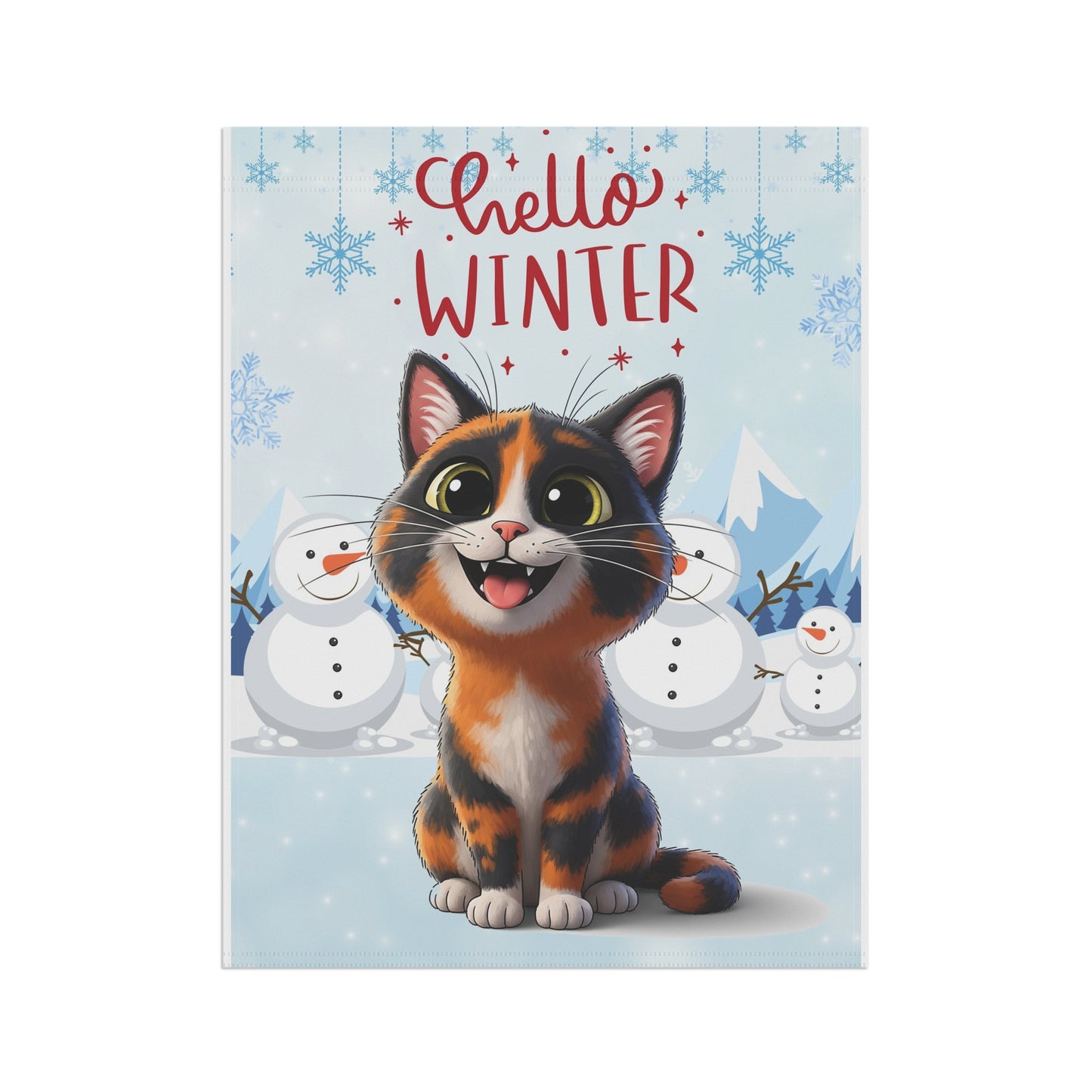 Short hair tortoiseshell cat Hello Winter Garden Banner
