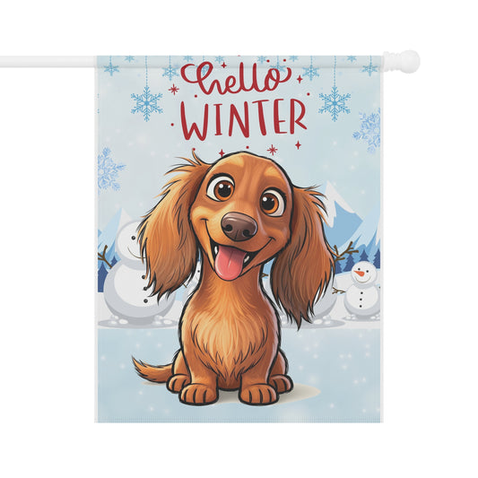 Dacshund Hello Winter Garden Banner