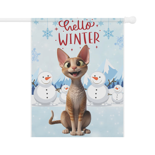 Devon Rex Hello Winter Garden Banner