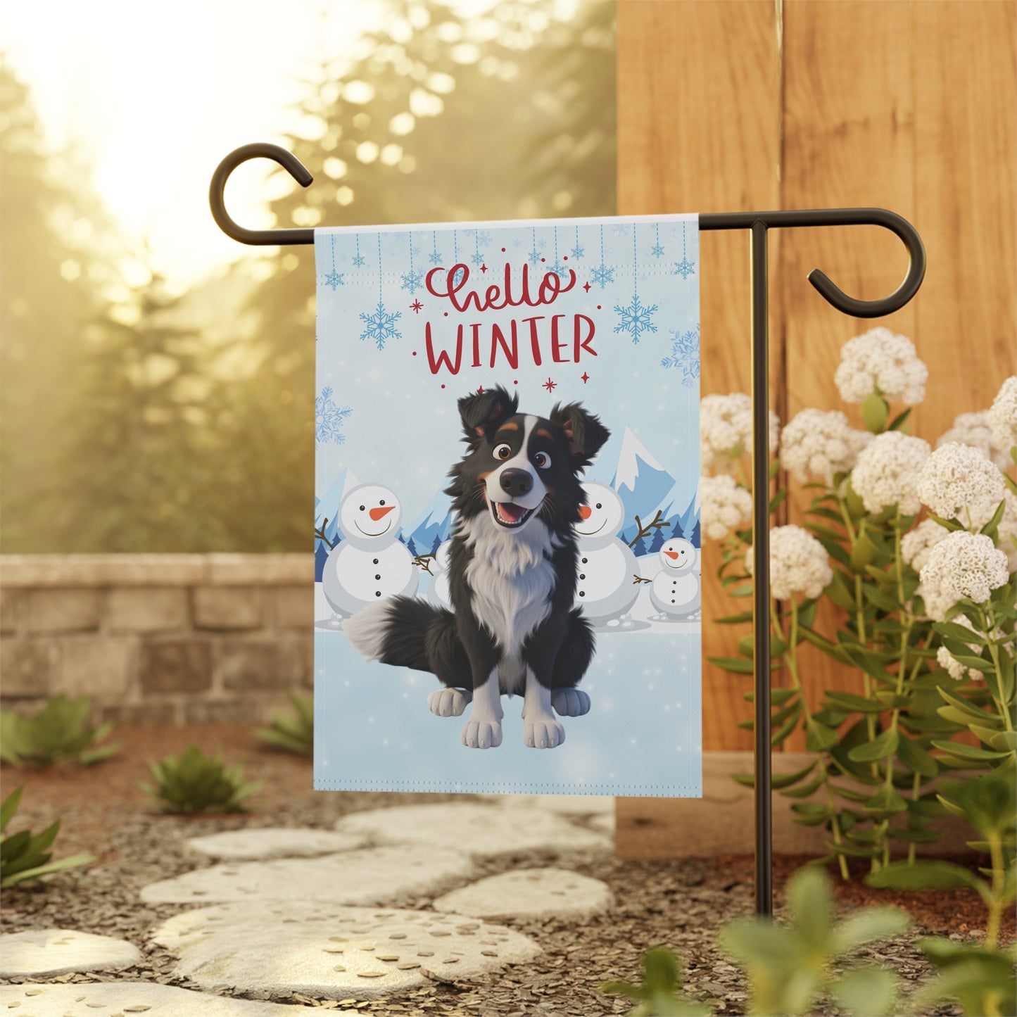 Border Collie Hello Winter Garden Banner