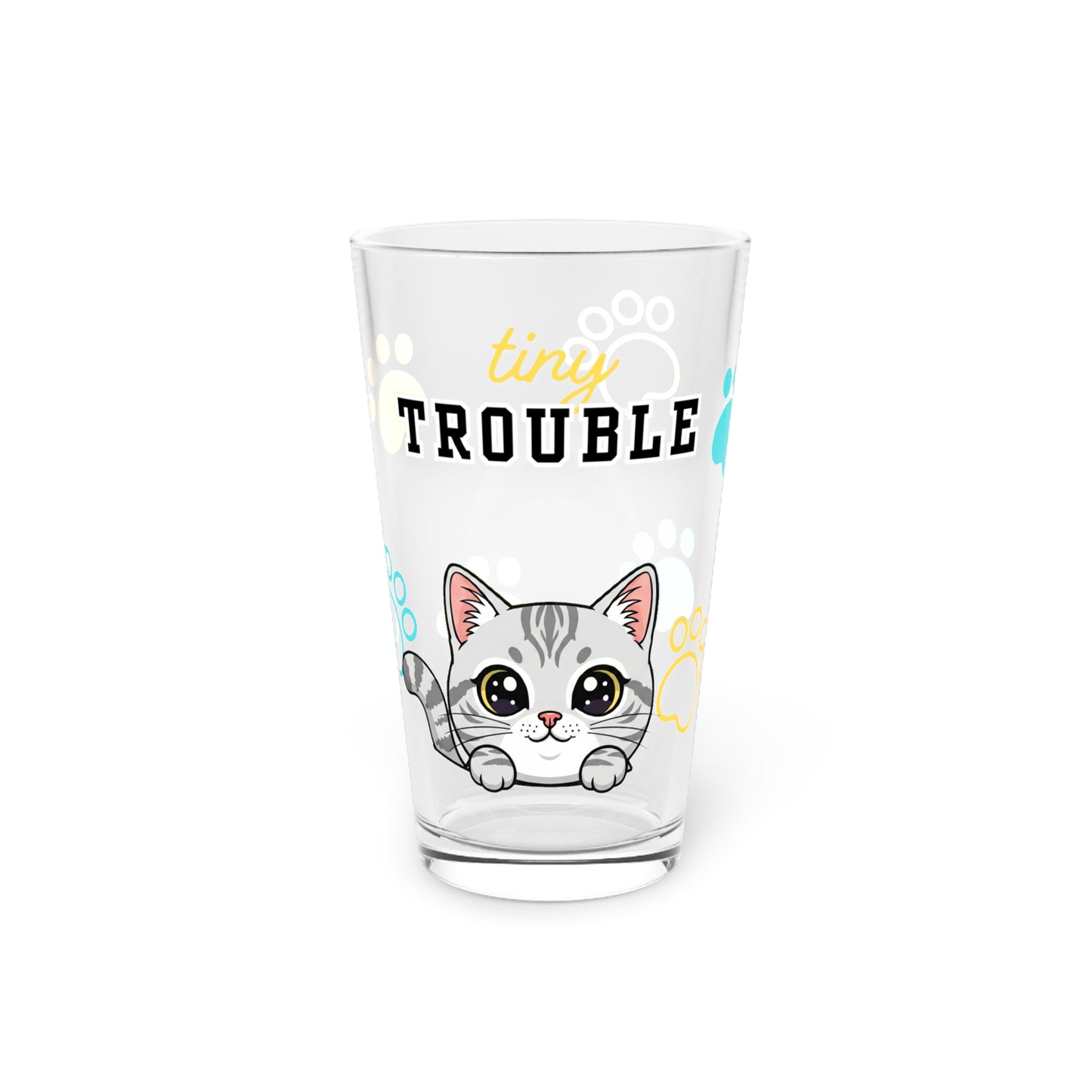 Short hair silver tabby cat Tiny Trouble Pint Glass