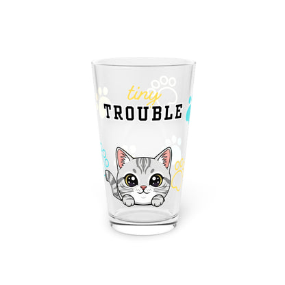 Short hair silver tabby cat Tiny Trouble Pint Glass