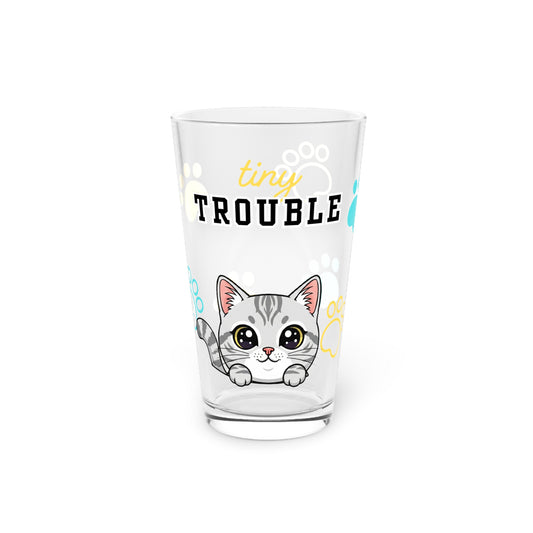 Short hair silver tabby cat Tiny Trouble Pint Glass
