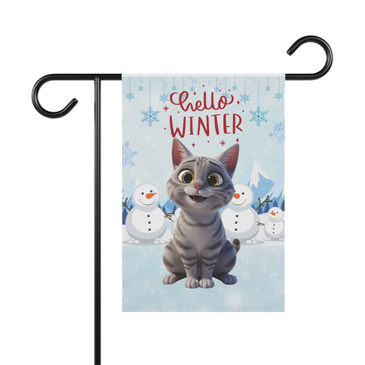 Short hair silver tabby cat Hello Winter Garden Banner