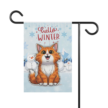 Long hair bi-color orange cat Hello Winter Garden Banner