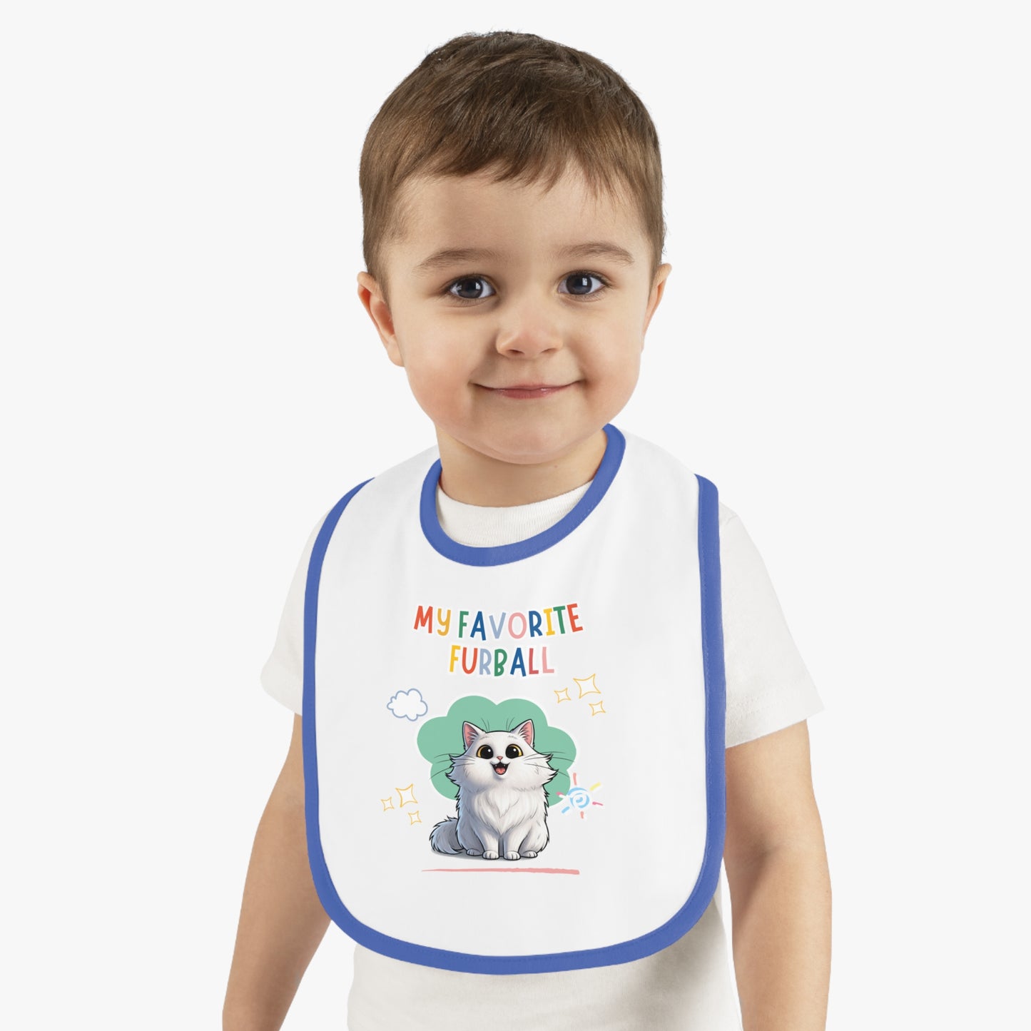 Long hair White Cat Favorite Furball Baby Bib