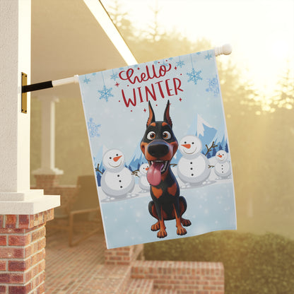 Doberman Hello Winter Garden Banner