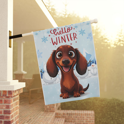 Dacshund Hello Winter Garden Banner