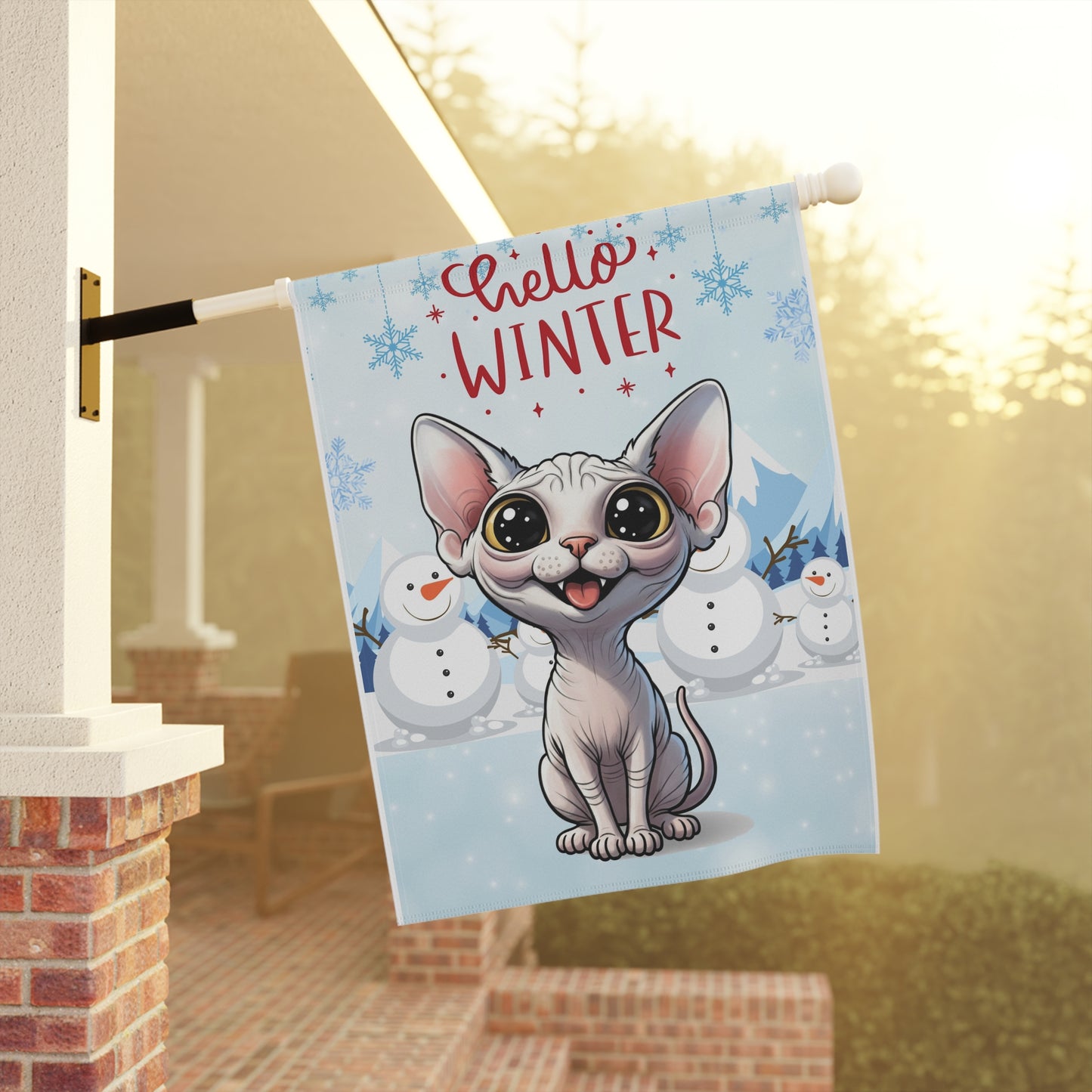Sphynx Cat Hello Winter Garden Banner