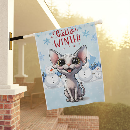 Sphynx Cat Hello Winter Garden Banner