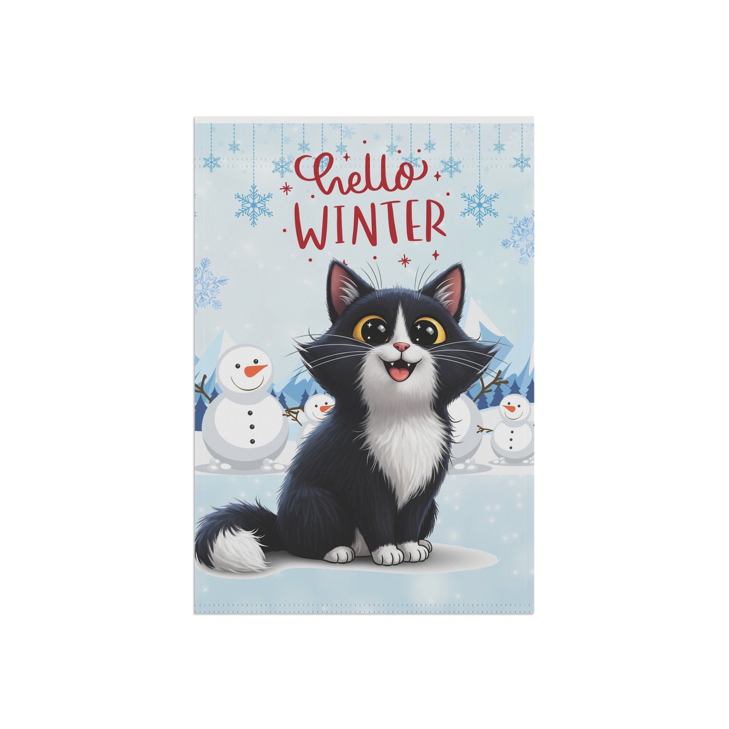 Long hair tuxedo cat Hello Winter Garden Banner