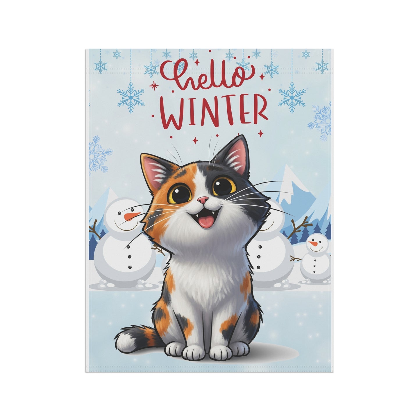 Short hair calico cat Hello Winter Garden Banner