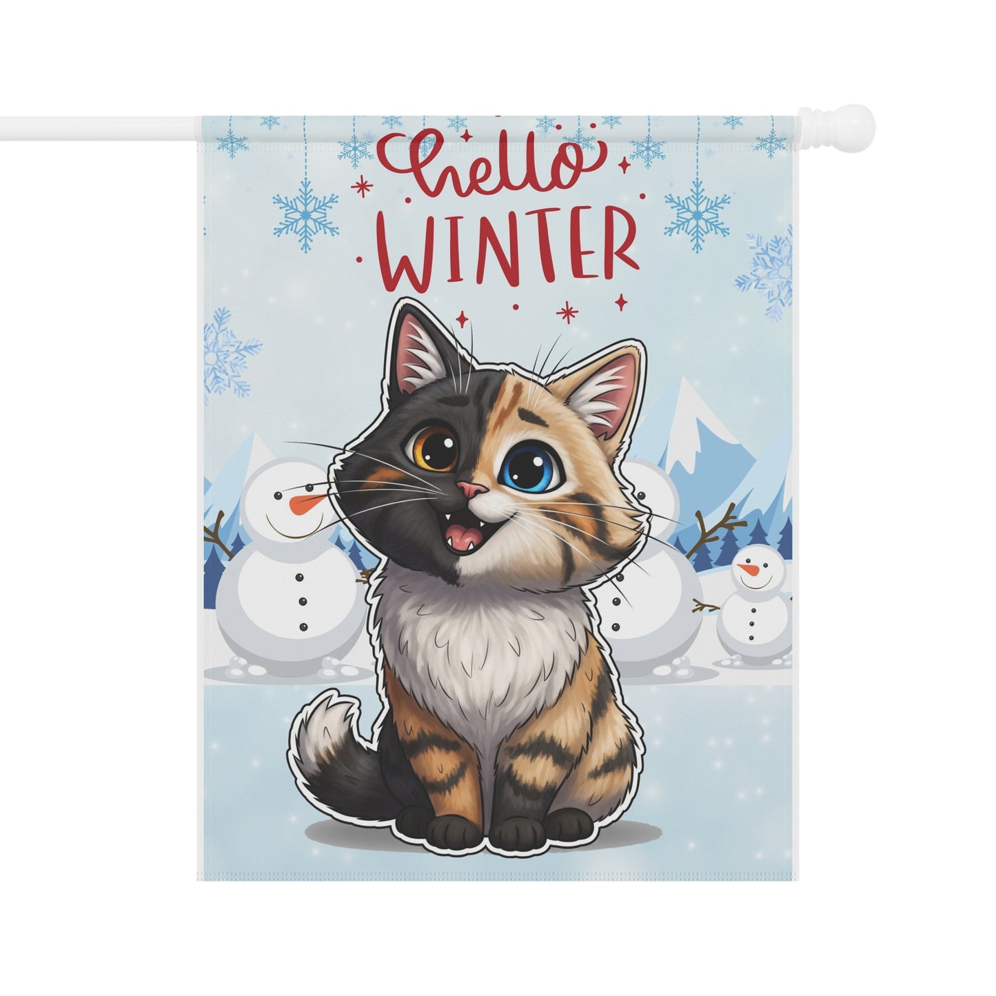Long hair chimera cat Hello Winter Garden Banner