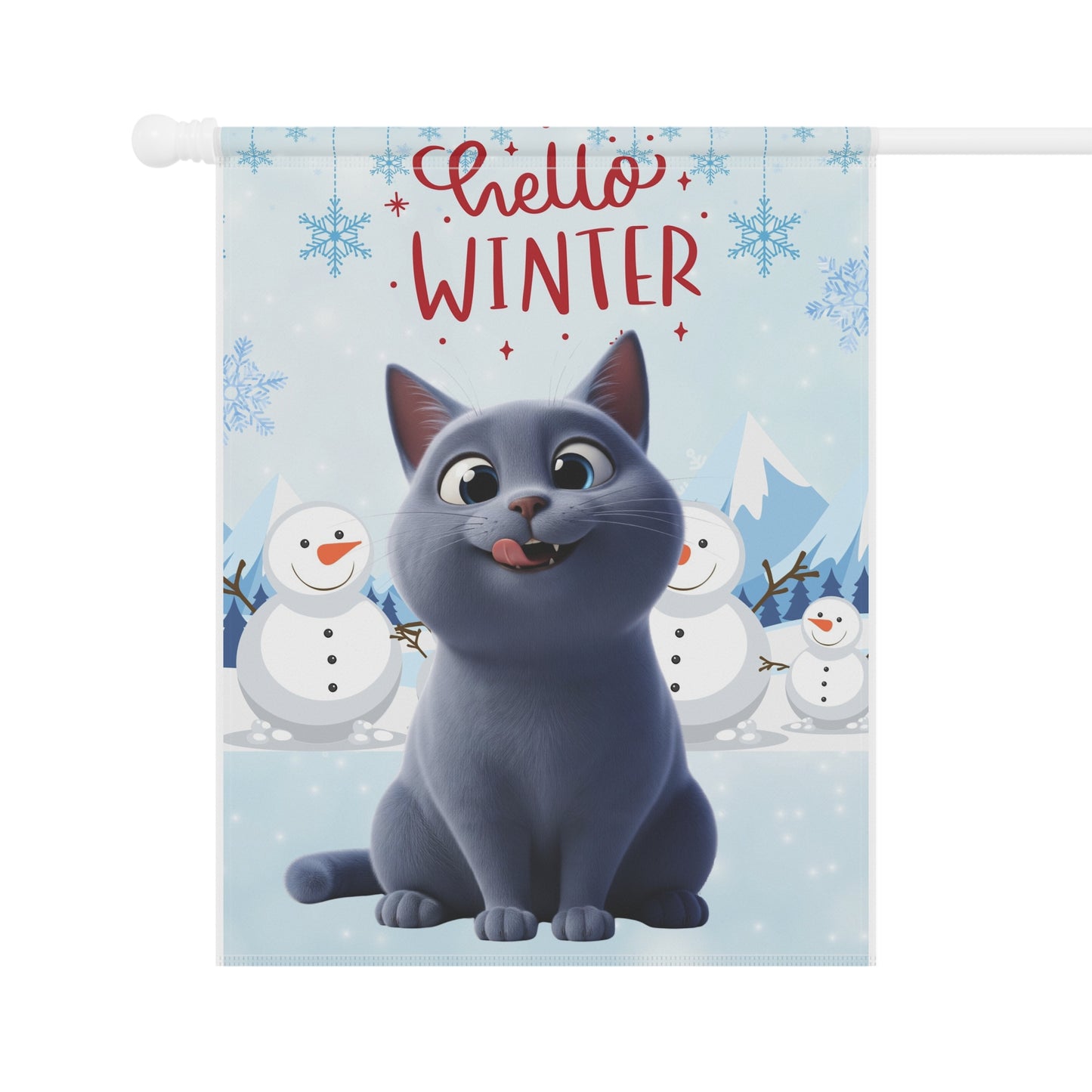 Short hair gray cat Hello Winter Garden Banner