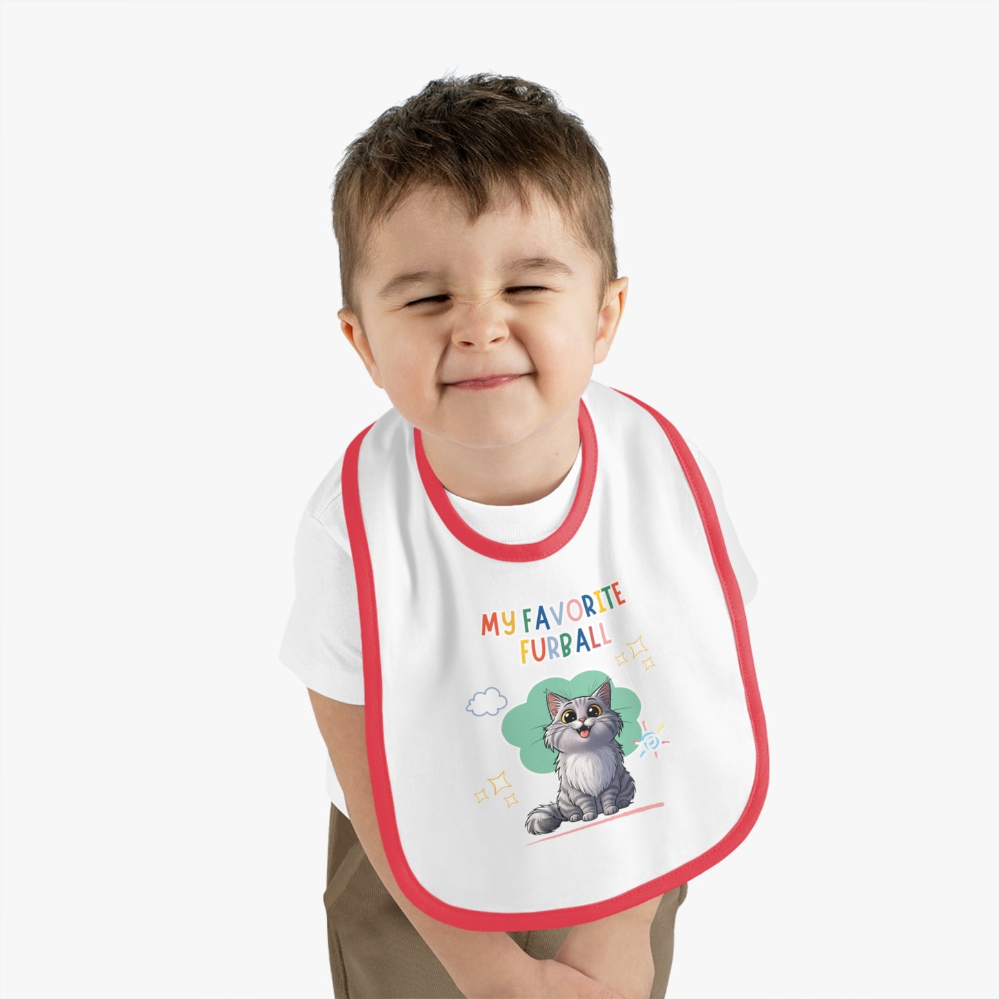 Long hair Silver Tabby Cat Favorite Furball Baby Bib