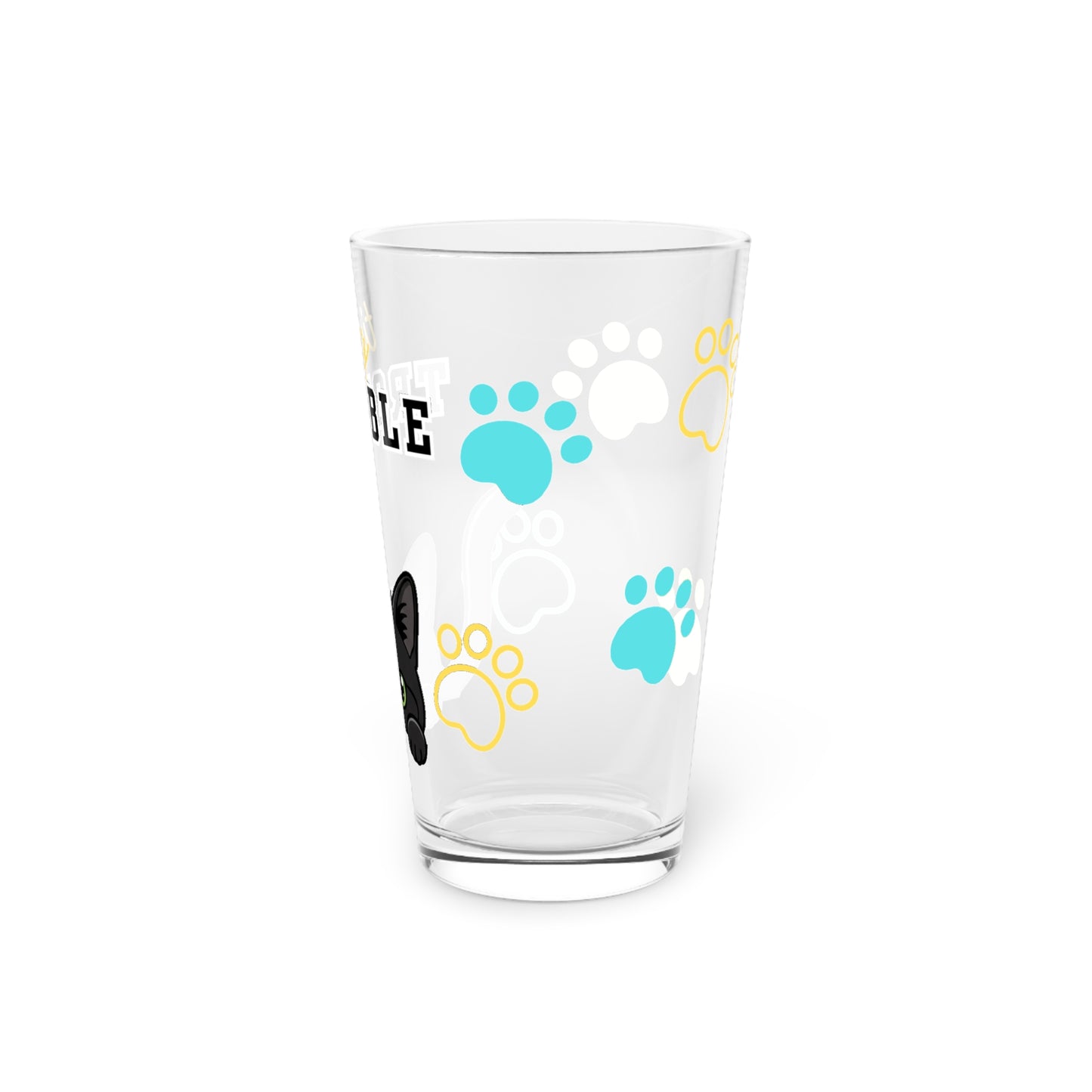 Short hair black cat Tiny Trouble Pint Glass
