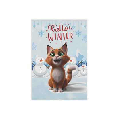 Short hair bi-color orange cat Hello Winter Garden Banner