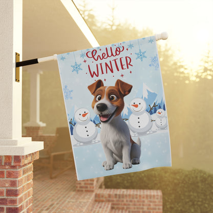 Jack Russell Hello Winter Garden Banner