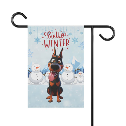 Doberman Hello Winter Garden Banner