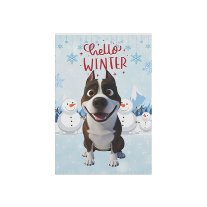 Staffy Hello Winter Garden Banner