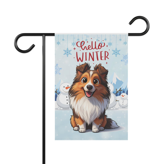 Sheltie Hello Winter Garden Banner