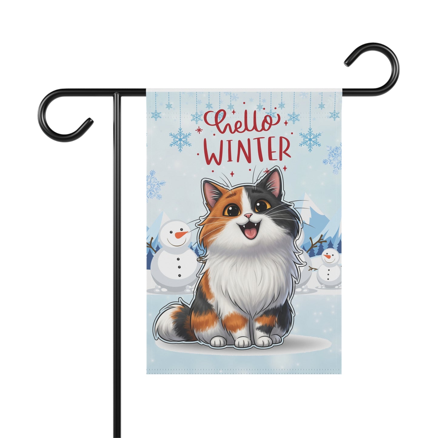 Long hair calico cat Hello Winter Garden Banner