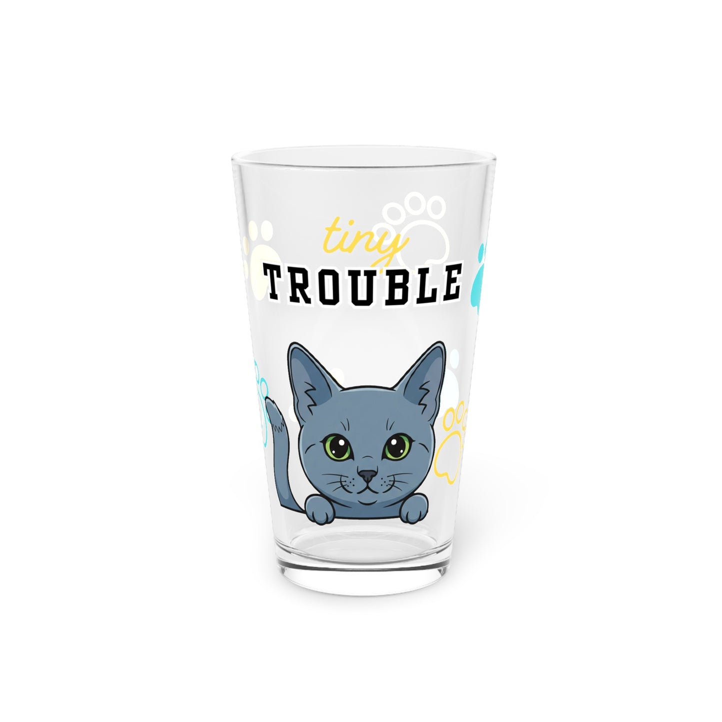 Short hair gray cat Tiny Trouble Pint Glass