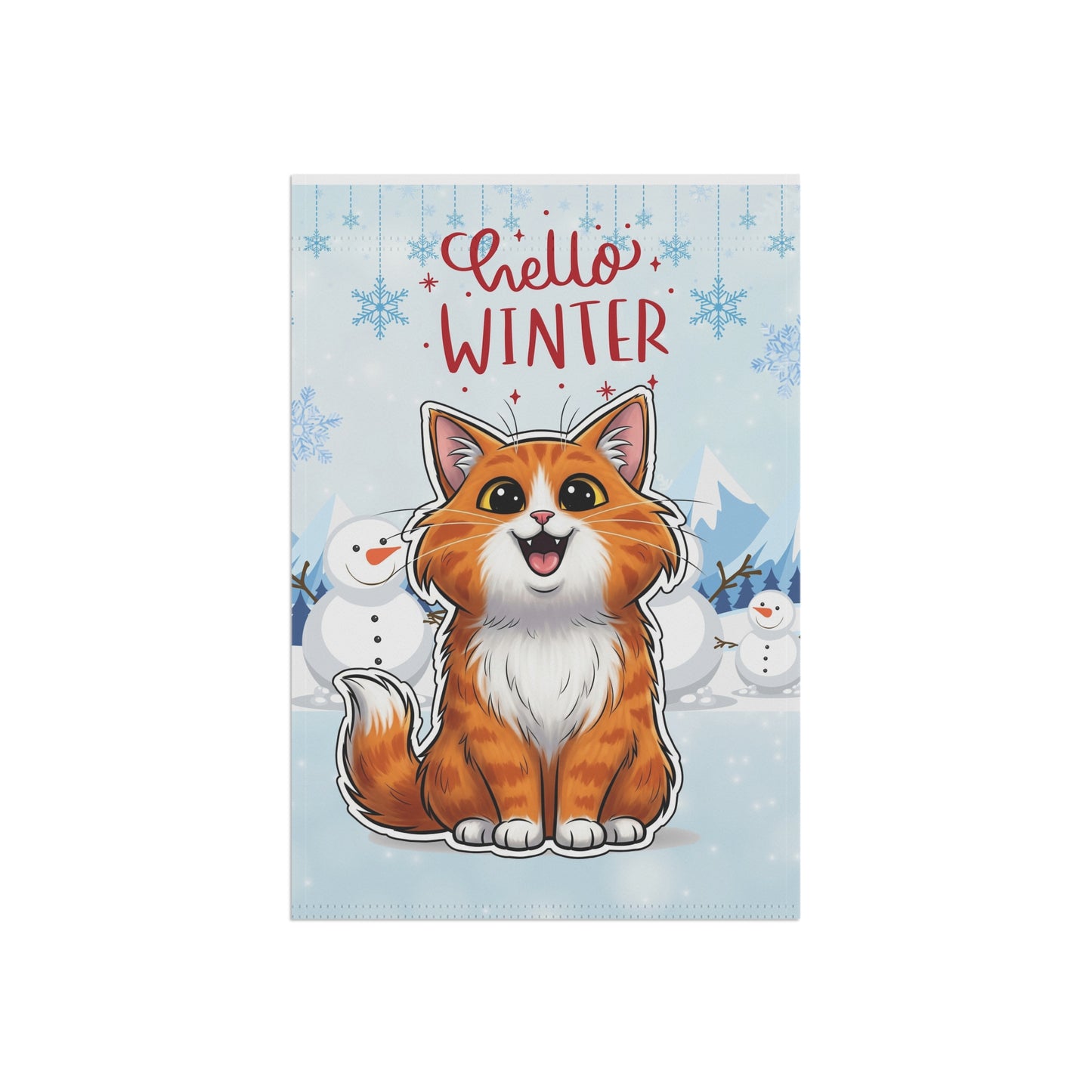 Long hair bi-color orange cat Hello Winter Garden Banner