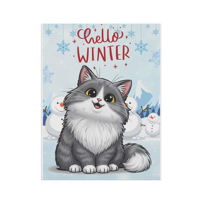 Long hair bi-color gray cat Hello Winter Garden Banner