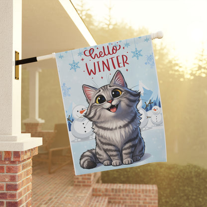 Siberian Cat Hello Winter Garden Banner